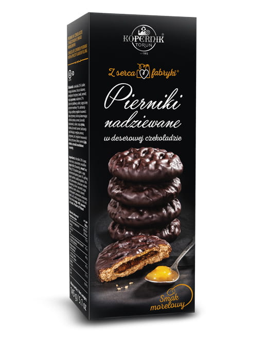 Pierniki nadziewane w deserowej czekoladzie. Morela Kopernik 145g