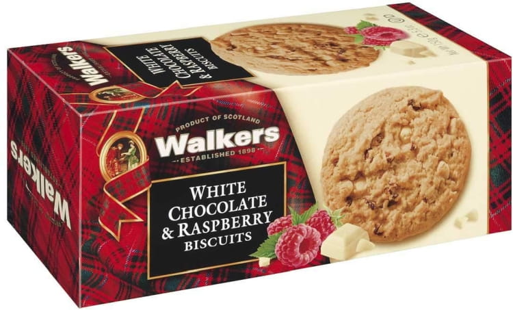Walkers Cookies  with pieces of white chocolate and raspberries 150g