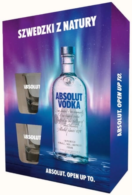 Vodka Absolut. Szwedzki z natury 40% 0,7l + 2 kieliszki