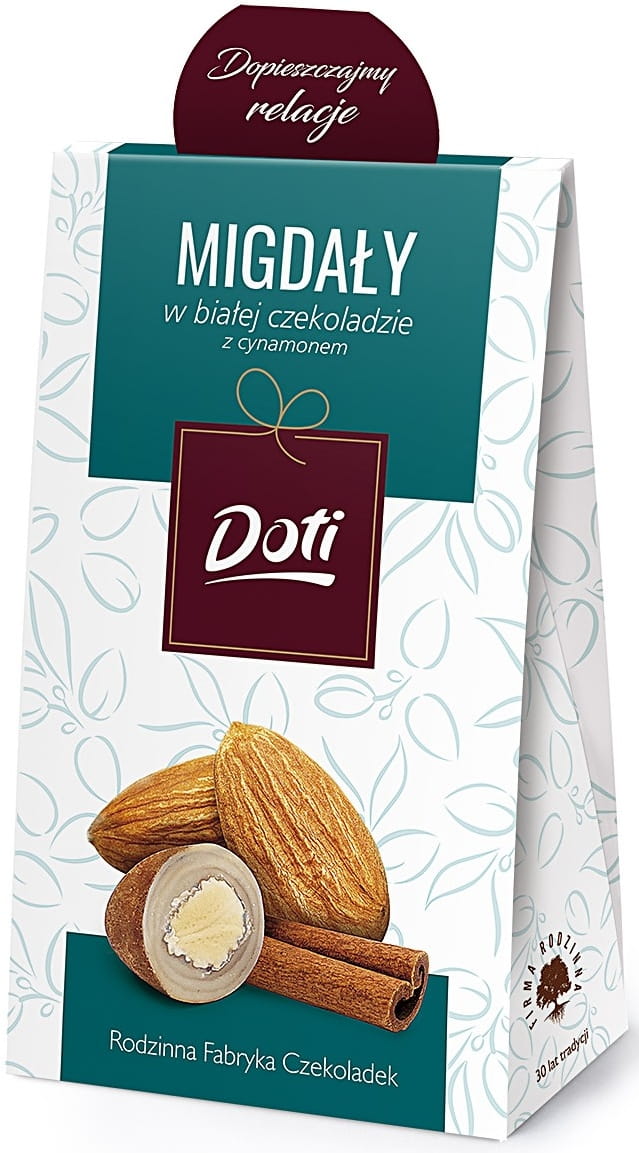 Almonds in white chocolate with  cinnamon100g cardboard box