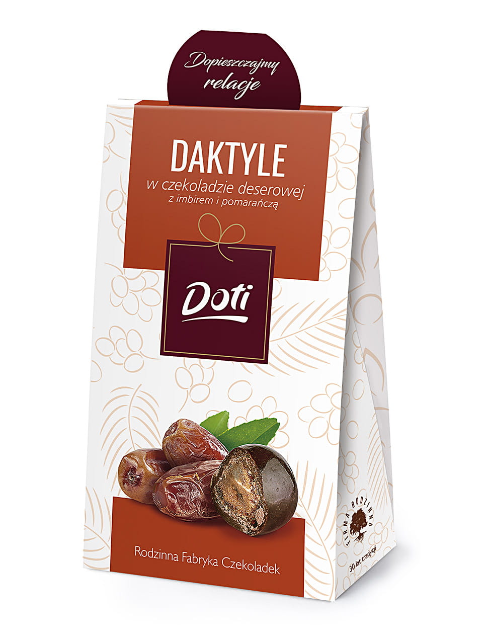 Dates in chocolate with orange and ginger  100g cardboard box