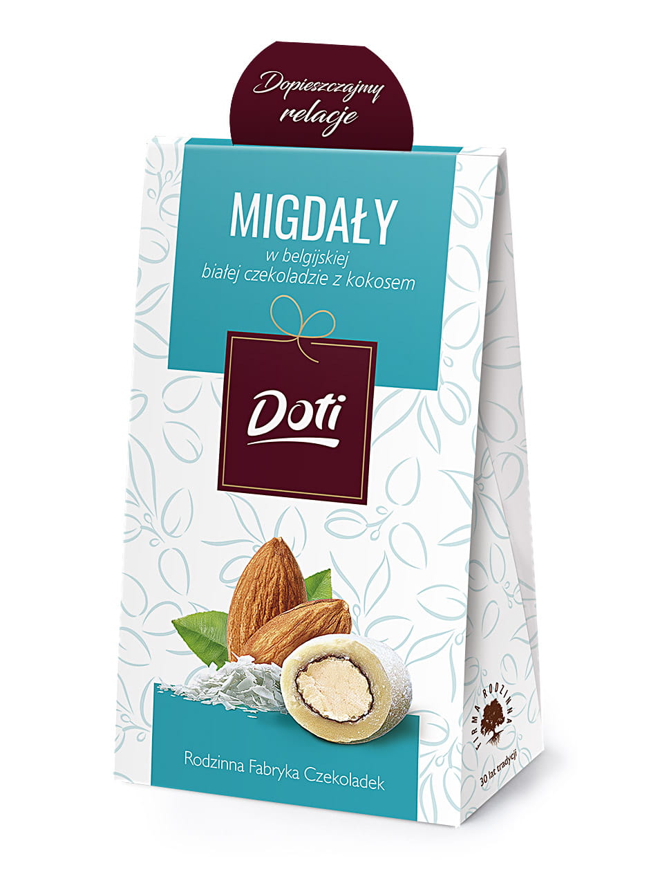 Almonds in white chocolate with coconut 100g cardboard box