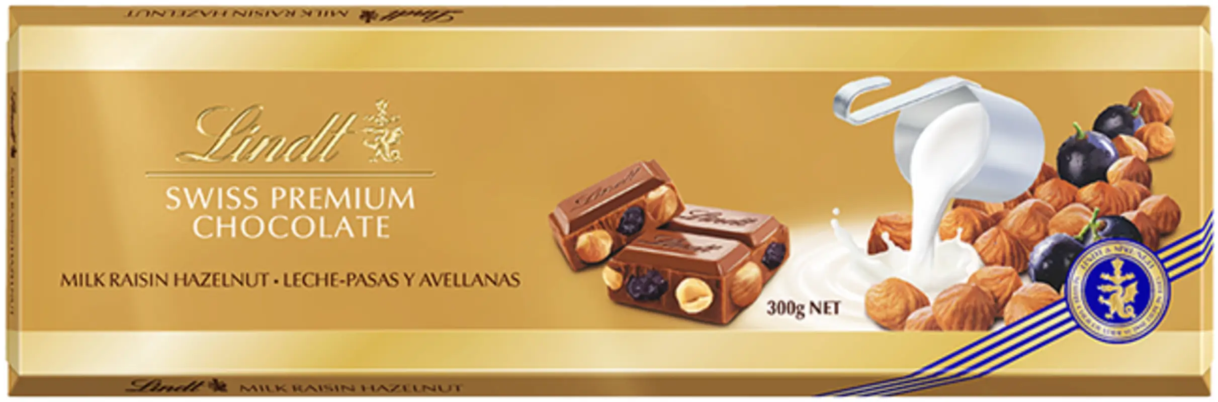 Chocolate Lindt Milk Raisins Hazelnut Gold 300g